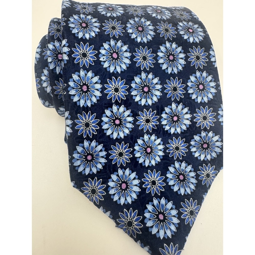 ERMENIGILDO ZEGNA Blue Classic Floral Medallion Silk Tie Made In Italy EXC Cond